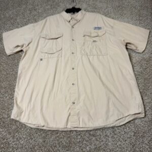 Columbia PFG Beige Fishing Shirt XL Short Sleeve Vented Outdoor Utility